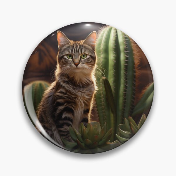 Artikelvorschau, Getigerte Katze in der Wüste mit Kaktus entworfen und verkauft von Kitty-Cactus.