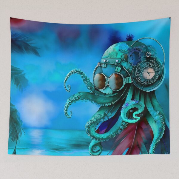 Item preview, Metallic Look Octopus Retro Futuristic Style on Beach at Night - AI Art 7 of 8 designed and sold by Beachy.