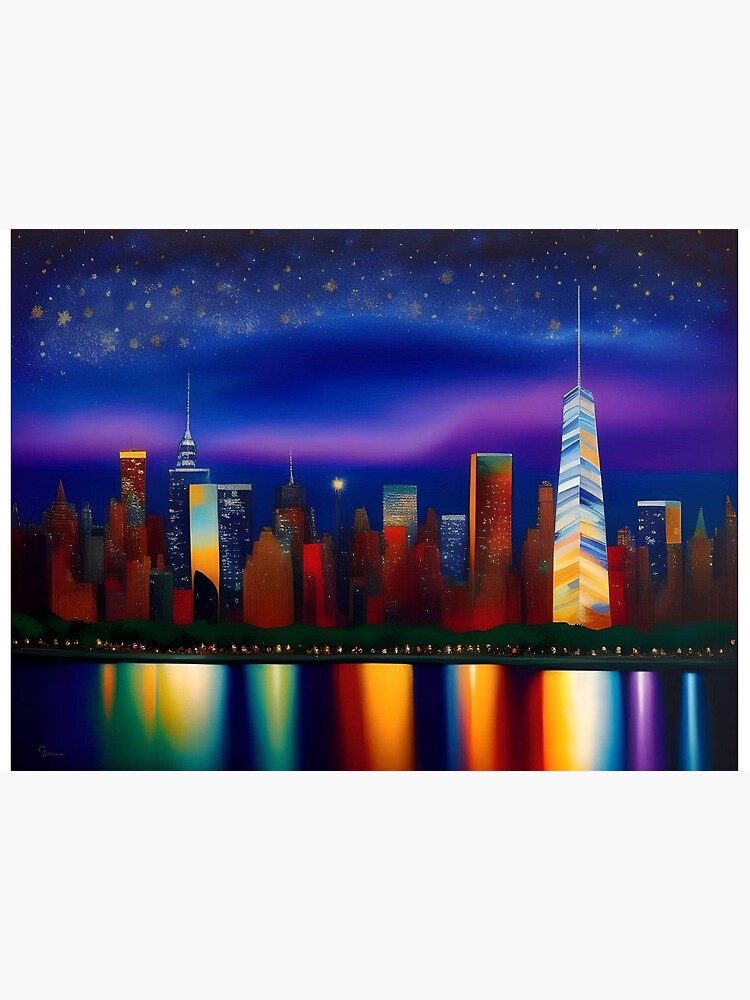 Freedom Tower, Lower Manhattan skyline view from the Hudson River New York  City landscape night painting | Art Board Print