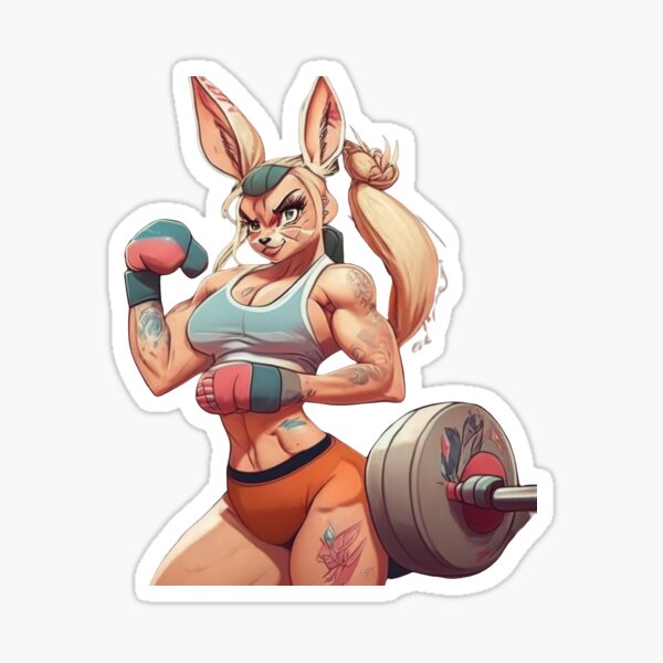 Bunny Fitness Gym Workout Installing Muscles | Sticker