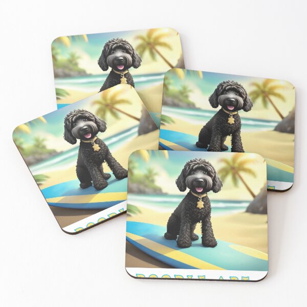 Item preview, Black GoldenDoodle Surfs up DoodleArt  designed and sold by GoodGuys4itALL.