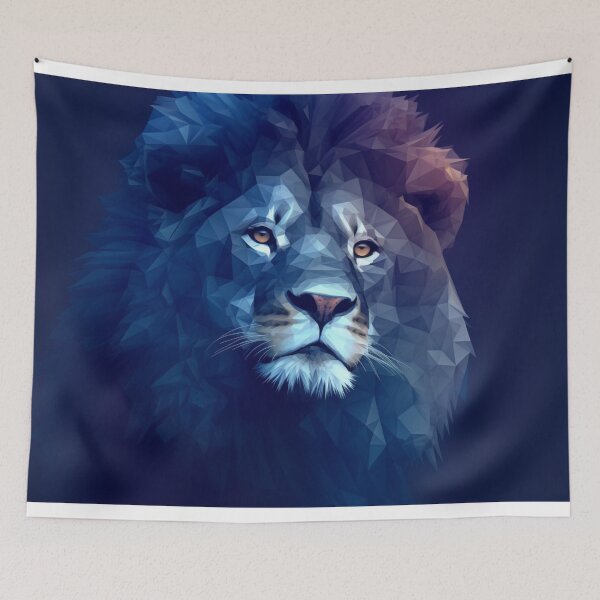 Item preview, blue abstract polygonal lion designed and sold by Polistchuk.