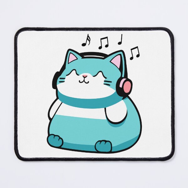 Item preview, Chubby Kawaii Cat in headphones. Cat Enjoying the Music. designed and sold by mashalince.
