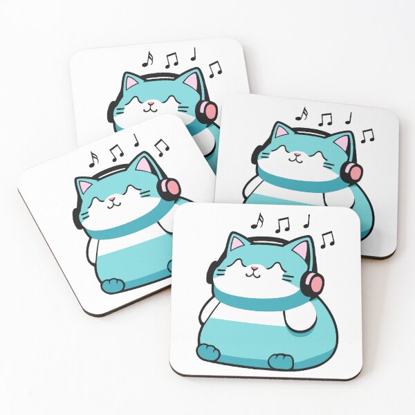Item preview, Chubby Kawaii Cat en auriculares. Gato disfrutando de la música. designed and sold by mashalince.