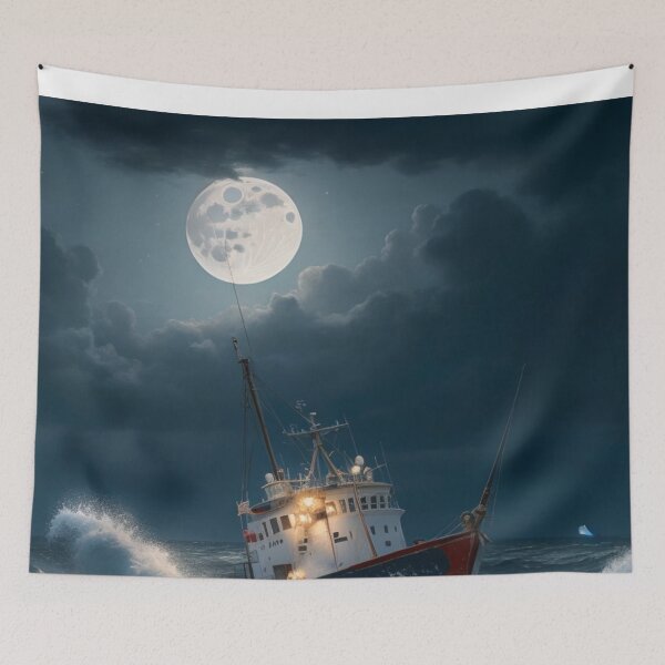 Item preview, Fishing Boat in a Storm Oil Painting Print designed and sold by randomtdesigns.