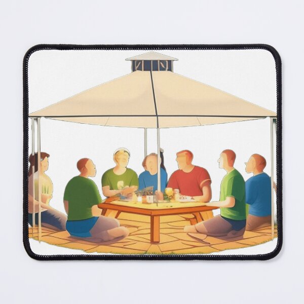Item preview, A group of campers sits around a lantern-lit picnic table 	 designed and sold by noosiionka8.