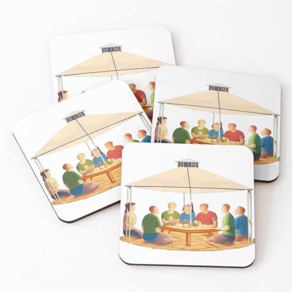 Item preview, A group of campers sits around a lantern-lit picnic table 	 designed and sold by noosiionka8.