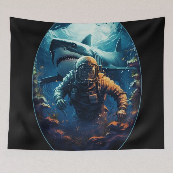 Item preview, A Diver and a Megalodon Shark designed and sold by StudioRedKoala.