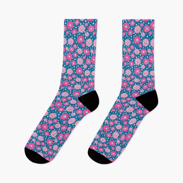 Item preview, Cute floral pattern with pink flowers and blue background designed and sold by TheInspireLab.