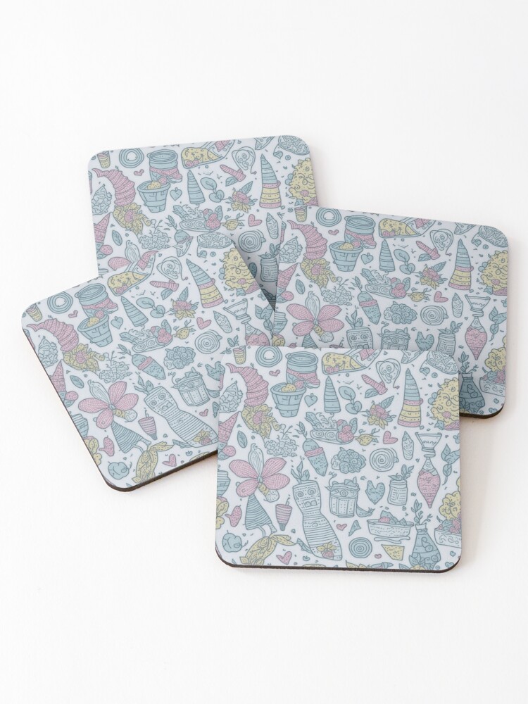 Thumbnail 1 of 5, Coasters (Set of 4), Random Doodles Pattern Design Print designed and sold by randomtdesigns.