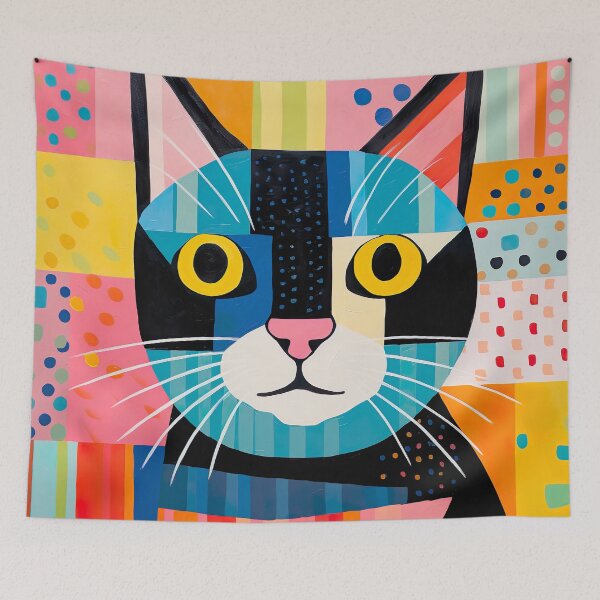 Item preview, Vibrant Whiskers - A Playful Cat Painting in Colorful Composition designed and sold by vadimcarazan.
