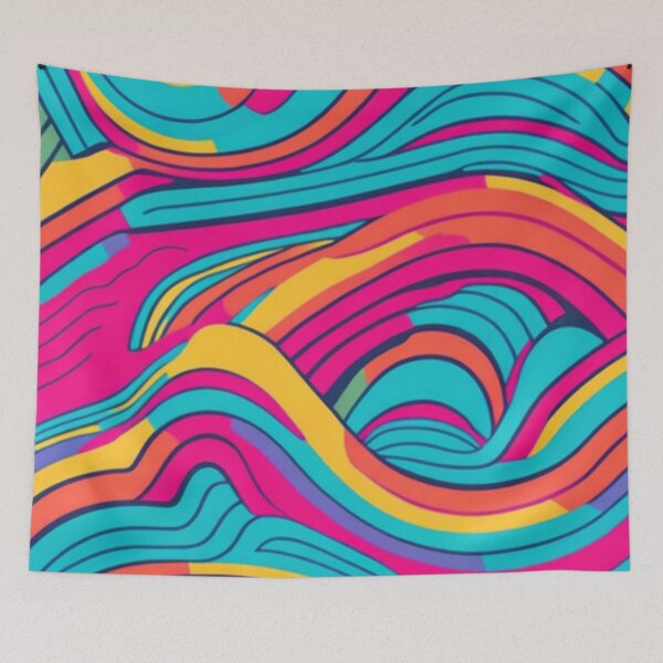 Item preview, Vibrant Colorful Retro Waves Pattern Design Print designed and sold by randomtdesigns.