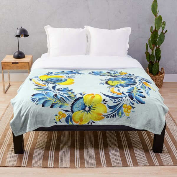 Item preview, Ukrainian art, Petrykivka, Ukrainian flowers, yellow blue flowers, floral print for printing designed and sold by Sunflower-7.