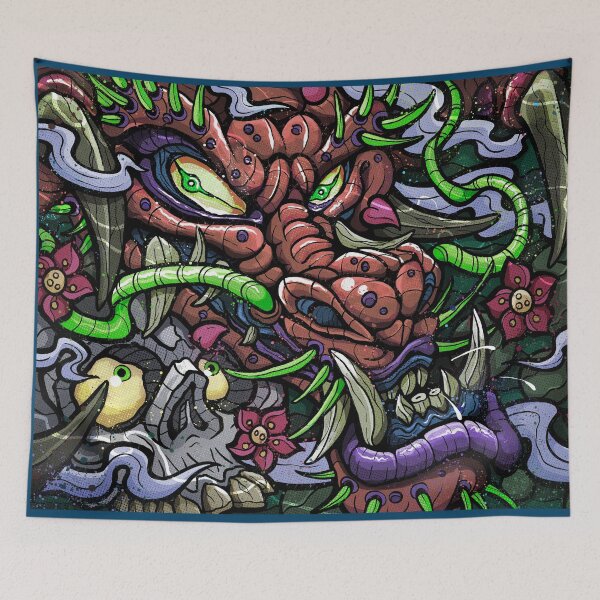 Item preview, New School Tattoo Style Red Asian Dragon and Skull designed and sold by Syren615.