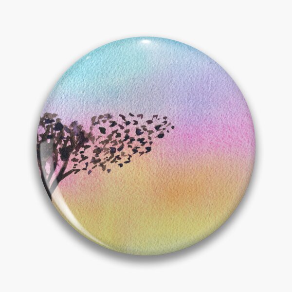 Item preview, Rainbow sky with birds flying from a tree watercolor painting designed and sold by AnissaF.