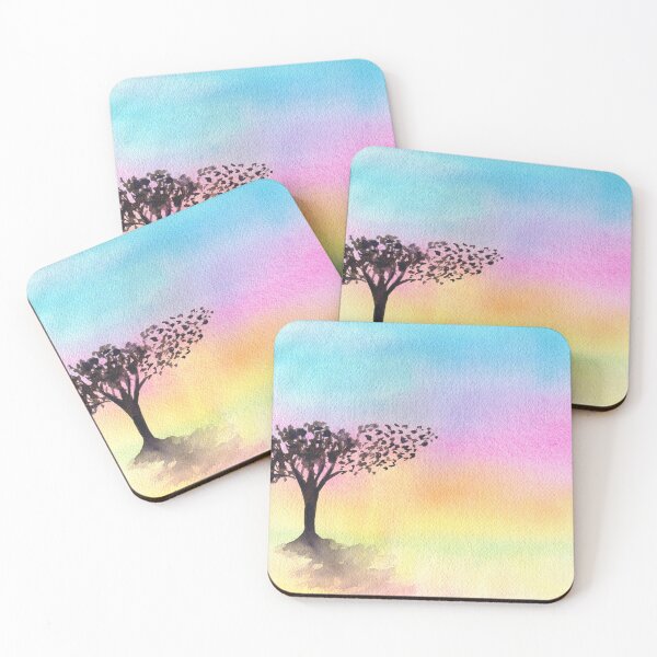 Item preview, Rainbow sky with birds flying from a tree watercolor painting designed and sold by AnissaF.