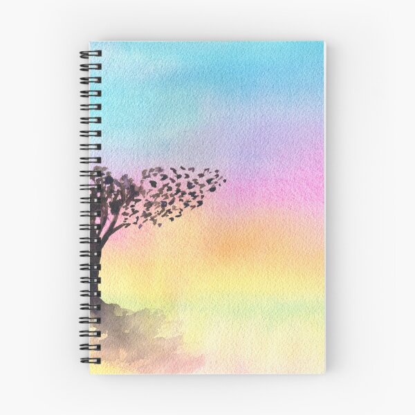 Item preview, Rainbow sky with birds flying from a tree watercolor painting designed and sold by AnissaF.