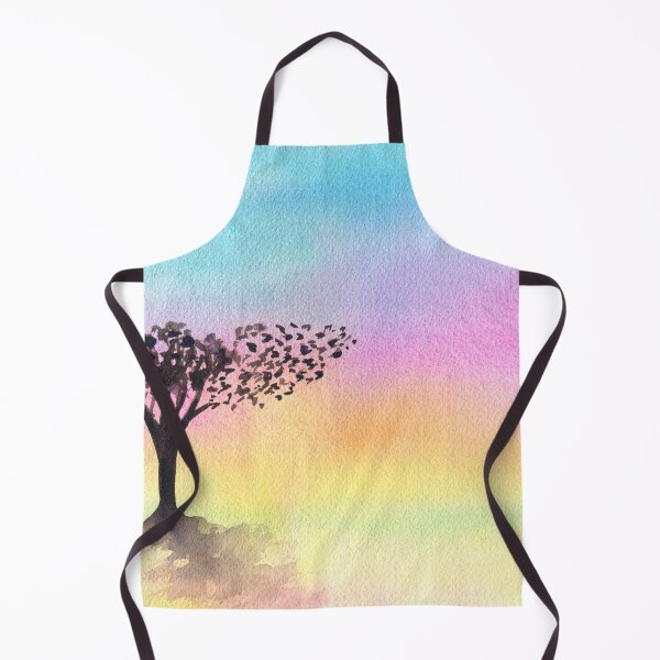 Item preview, Rainbow sky with birds flying from a tree watercolor painting designed and sold by AnissaF.