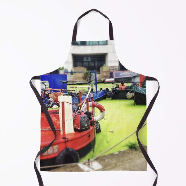 Item preview, Pop Art River Thames Photo - A Fluorescent Green Algae Bloom Pops Against a Red Houseboat designed and sold by Oh Halo Berry.