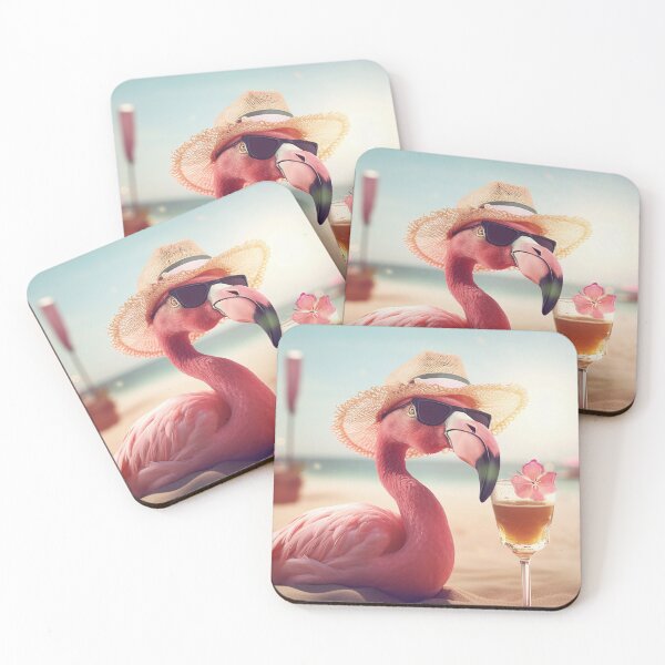 Item preview, Portrait of a flamingo drinking a cocktail at the beach designed and sold by Maelgoa.