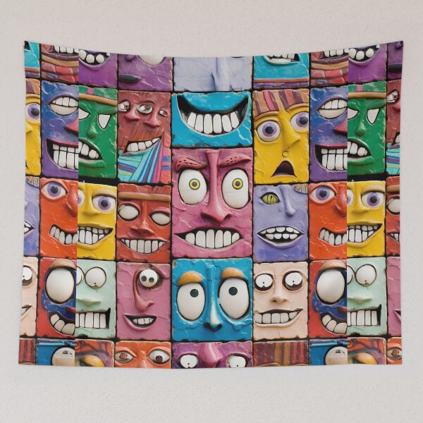 Aperçu de l'œuvre Colorful Cheerful Faces - Small Antique Ceramic Tiles Full of Joy créée et vendue par Piotrek0001.