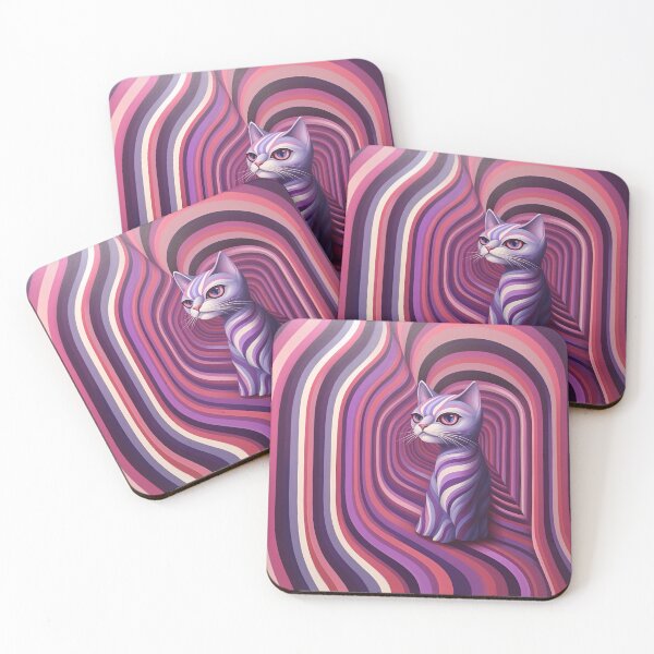 Item preview, Enigmatic Feline - A Surrealistic Op Art Painting in Purple Hues designed and sold by vadimcarazan.