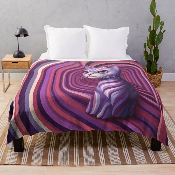 Item preview, Enigmatic Feline - A Surrealistic Op Art Painting in Purple Hues designed and sold by vadimcarazan.