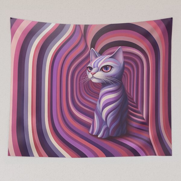 Item preview, Enigmatic Feline - A Surrealistic Op Art Painting in Purple Hues designed and sold by vadimcarazan.