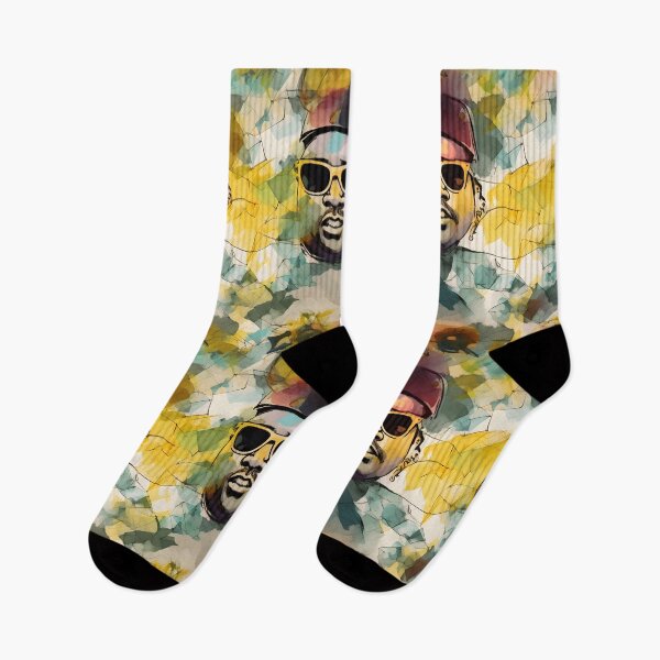 Aperçu de l'œuvre Motif aquarelle rétro E-40 - Jaunes et bleus vibrants capturant les vibrations hip-hop créée et vendue par Retro-ArtDeco.
