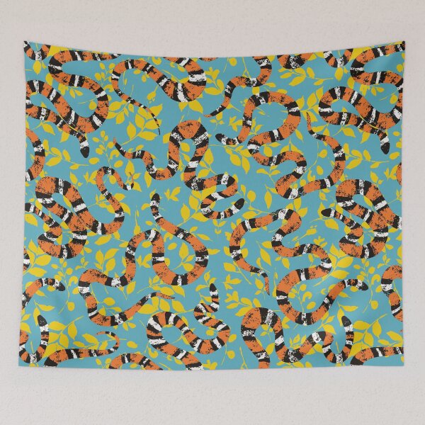 Item preview, Multi-Directional Textured Scarlet Snakes in the Forest - Teal and Yellow designed and sold by Valerie Englehart.