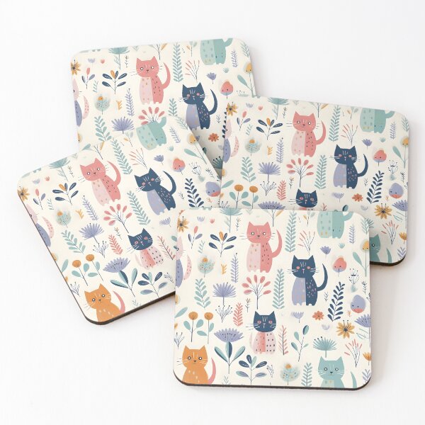 Item preview, Whimsical Cats in Bloom: Mid-Century Fabric Design designed and sold by BNCH44.