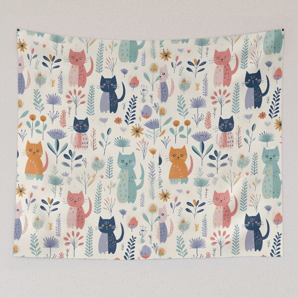 Item preview, Whimsical Cats in Bloom: Mid-Century Fabric Design designed and sold by BNCH44.