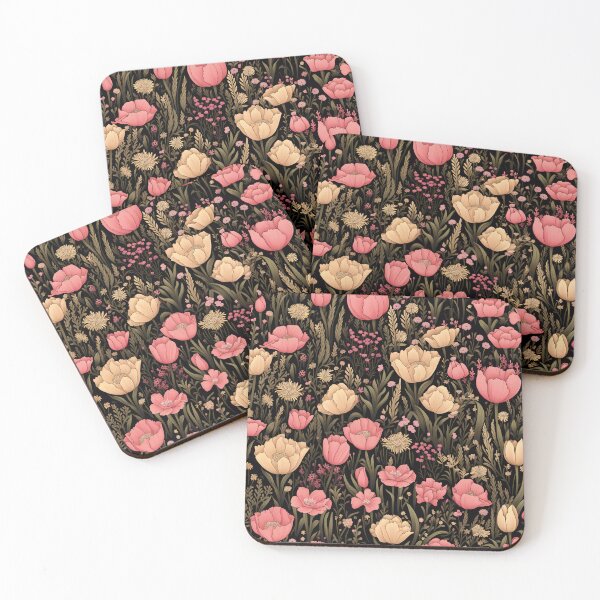 Item preview, Enchanting Tulip Fields: Pink and Light Amber Floral Pattern designed and sold by DigitArtisan.