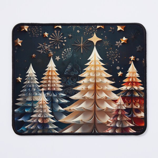Item preview, Christmas trees and stars whimsical navy blue gold red designed and sold by Inktown.
