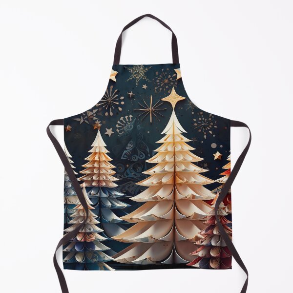 Item preview, Christmas trees and stars whimsical navy blue gold red designed and sold by Inktown.