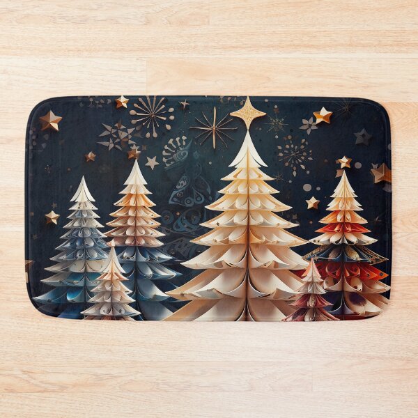 Item preview, Christmas trees and stars whimsical navy blue gold red designed and sold by Inktown.
