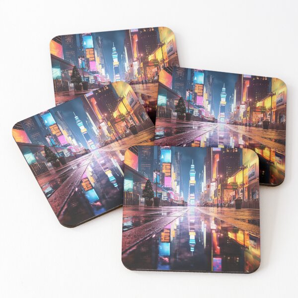 Item preview, Vibrant Nightscape: A Colorful City Street Illuminated at Night designed and sold by wooramsol.