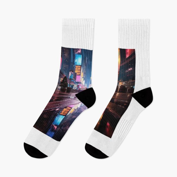 Item preview, Vibrant Nightscape: A Colorful City Street Illuminated at Night designed and sold by wooramsol.