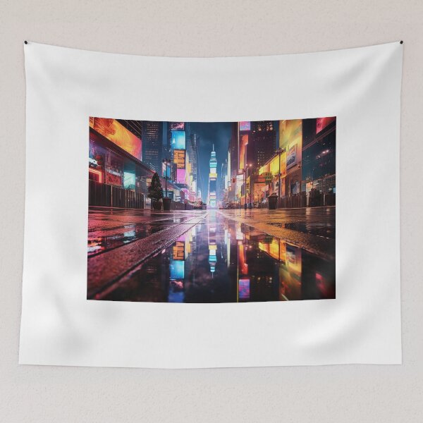 Item preview, Vibrant Nightscape: A Colorful City Street Illuminated at Night designed and sold by wooramsol.