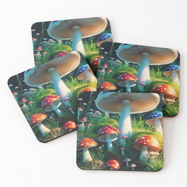Item preview, colorful mushrooms in a forest designed and sold by mikaws.