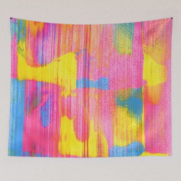Item preview, Seek Joy, Hot Pink Abstract Smear Painting with Yellow and Blue designed and sold by Daydreamer Alley.