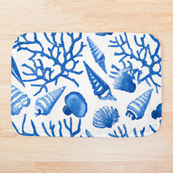 Artikelvorschau, Aquarell Delfter Blau inspirierte Muscheln und Korallen entworfen und verkauft von PompousPeasant.