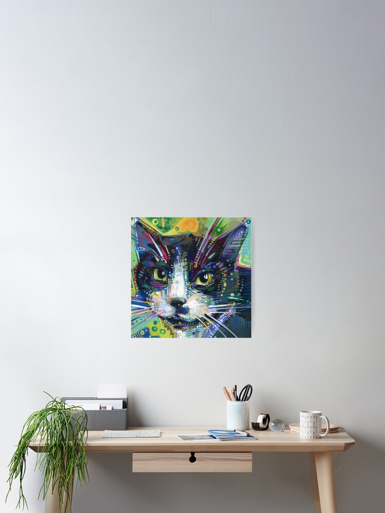 Thumbnail 2 of 3, Poster, Tuxedo Cat Face designed and sold by gwennpaints.