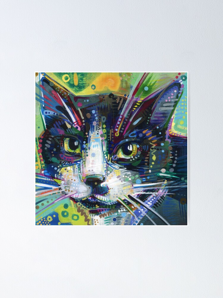 Thumbnail 1 of 3, Poster, Tuxedo Cat Face designed and sold by gwennpaints.
