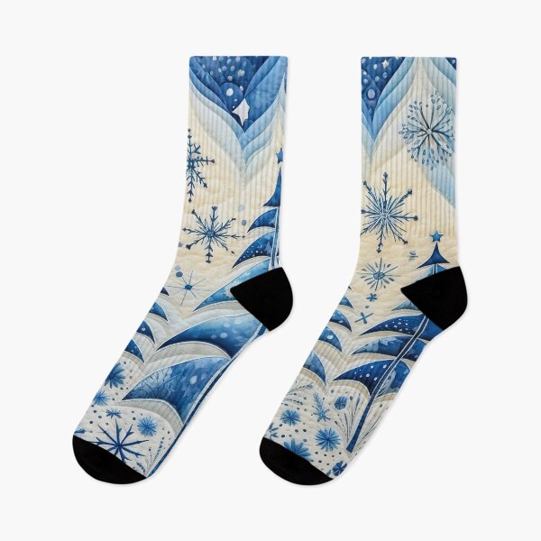 Item preview, Christmas trees and stars and snowflakes whimsical blue and white  designed and sold by Inktown.