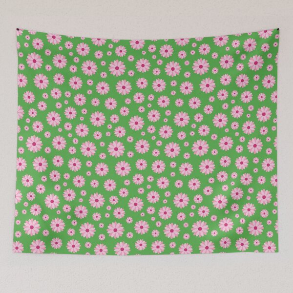 Item preview, Cute Pink Flowers in Classic Green Pattern  designed and sold by ClaudiaFlores.