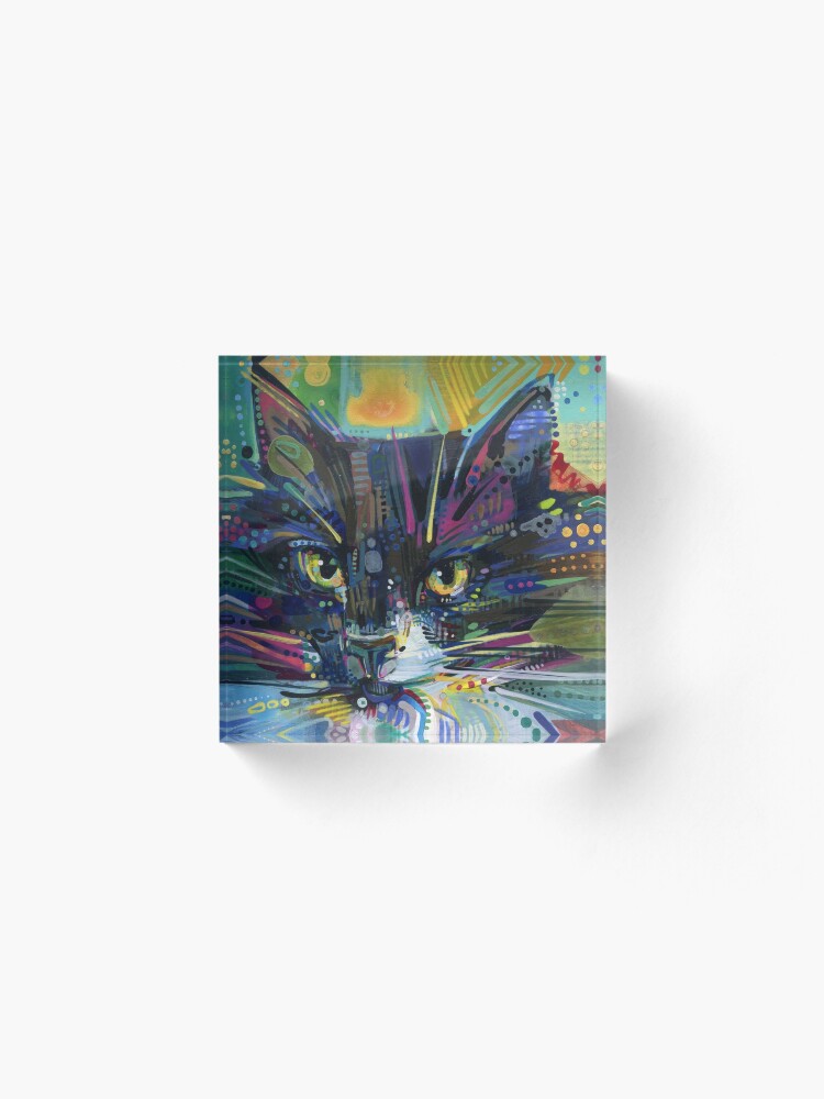 Alternate view of Black and white maine coon cat painting - 2011 Acrylic Block