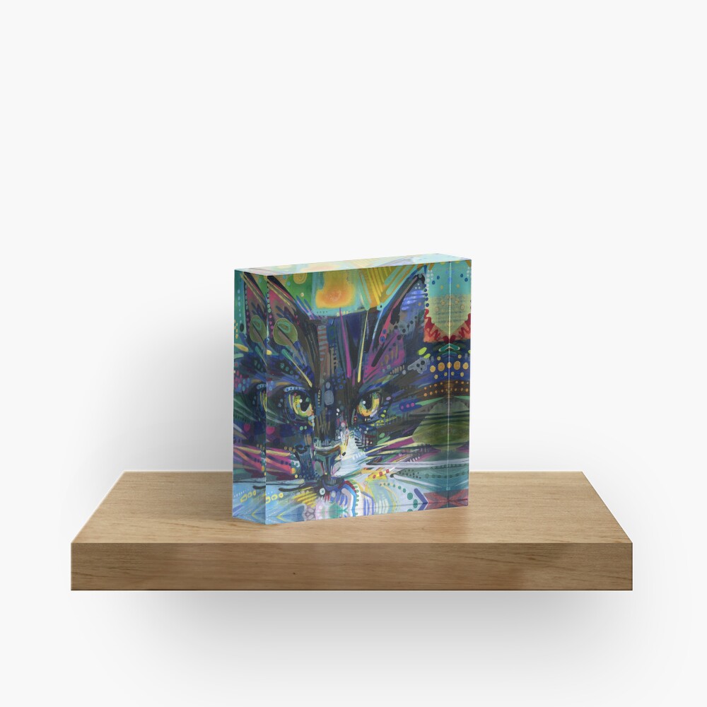Black and white maine coon cat painting - 2011 Acrylic Block