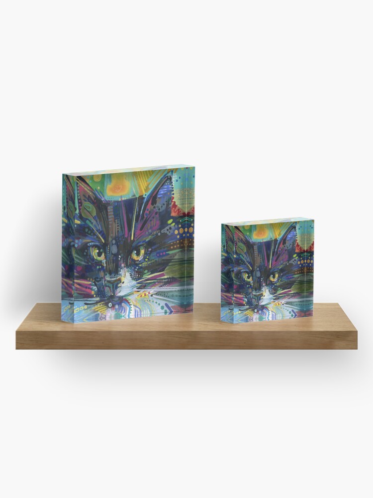 Alternate view of Black and white maine coon cat painting - 2011 Acrylic Block