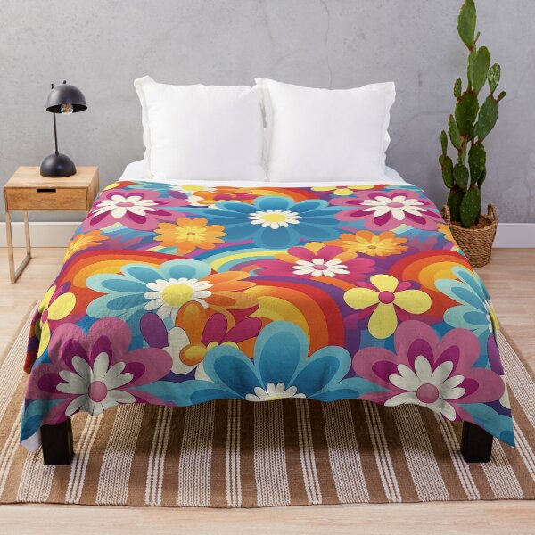 Item preview, Retro 70's Vibe Flowers And Rainbows Pattern designed and sold by PixelPop1.